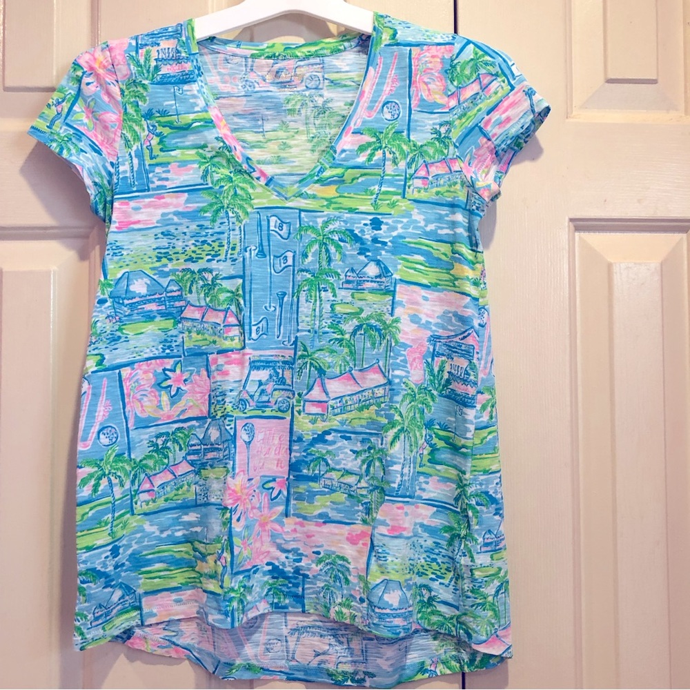 Lilly Pulitzer Etta Honda Classic PGA Golf V-Neck Short Sleeve Shirt XXS
